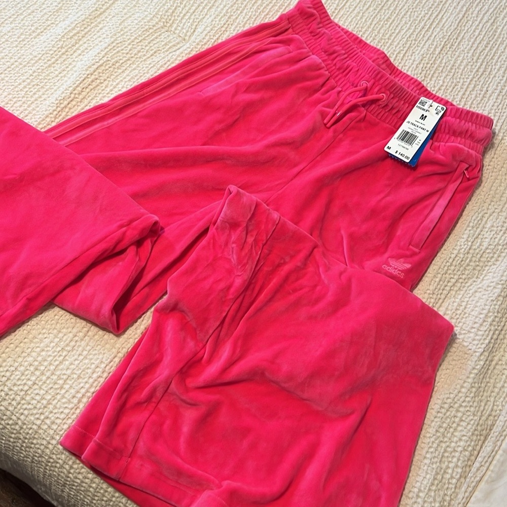 Jeremy Scott x Adidas pink wide leg track pants